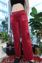 Load image into Gallery viewer, Vintage BCBG Velour Cargo Sweatpants – Ruby Red Y2K Lounge Pants
