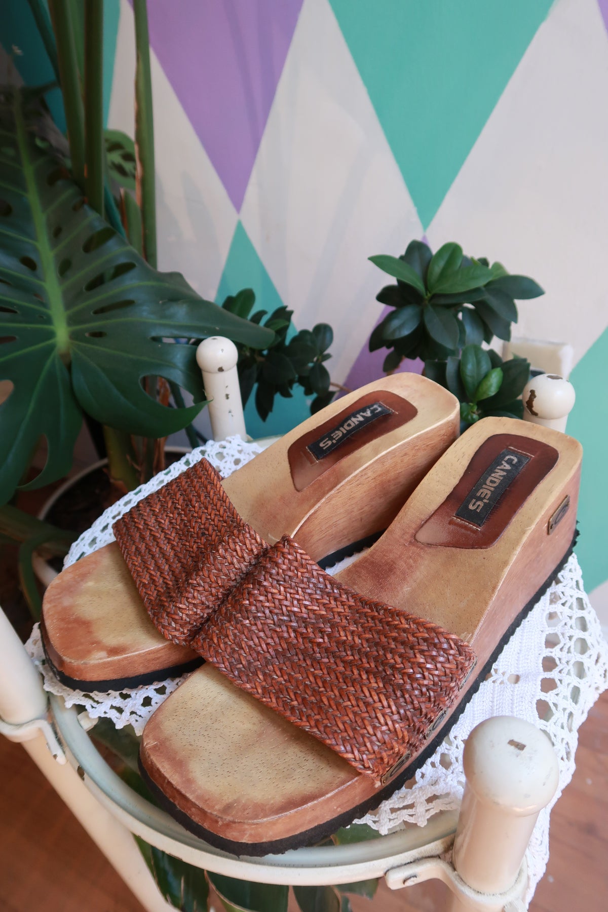 Vintage Candie’s Wooden Platform Slide Sandals