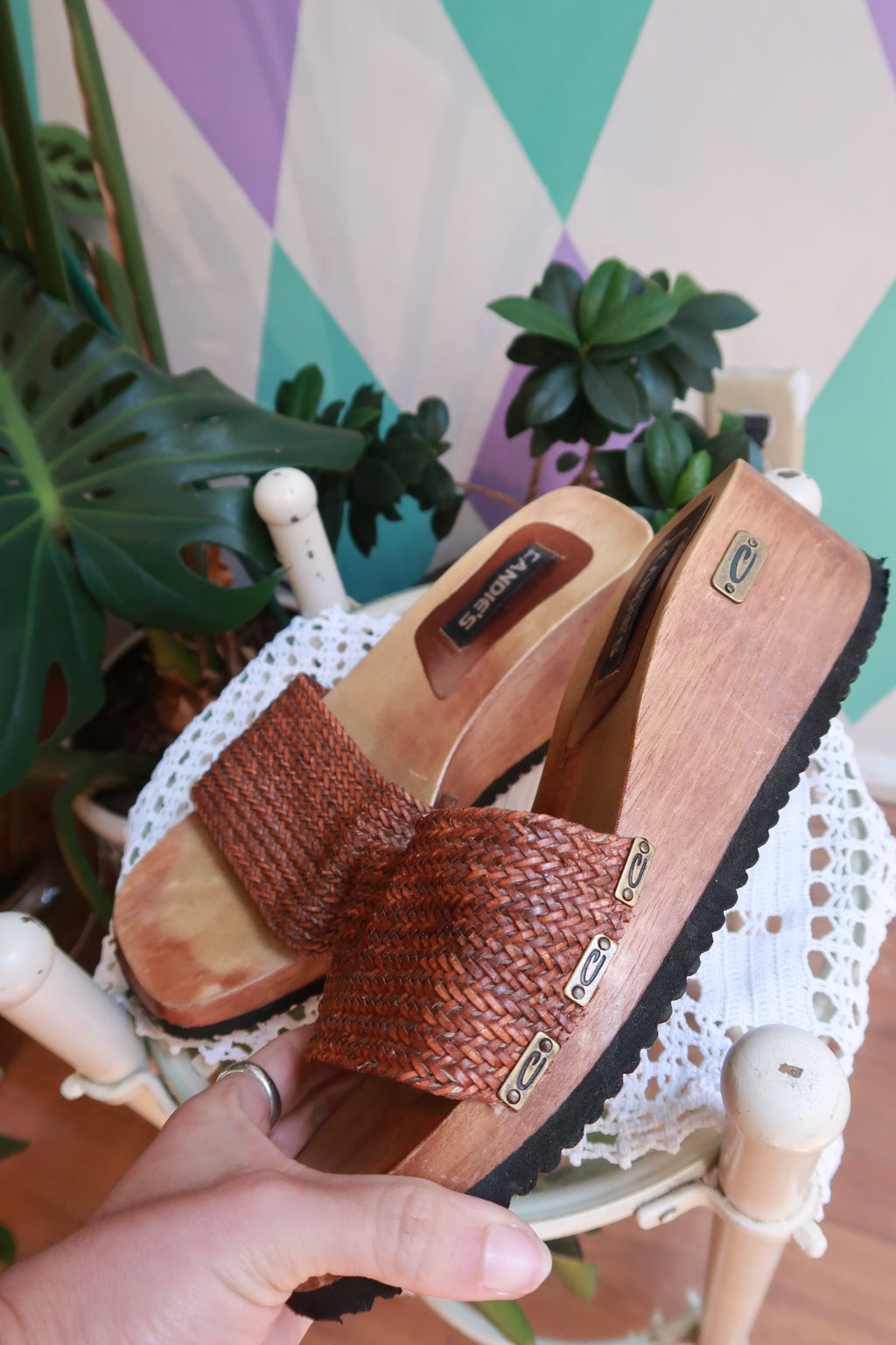 Vintage Candie’s Wooden Platform Slide Sandals