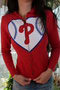 Phillies Zip Up Graphic Hoodie - Phillies Baseball Graphic Sweatshirt - Elektra Vintage