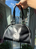 Vintage black Playboy bowler bag by Elektra Vintage featuring a classic 2000s design with sturdy handles and sleek style.