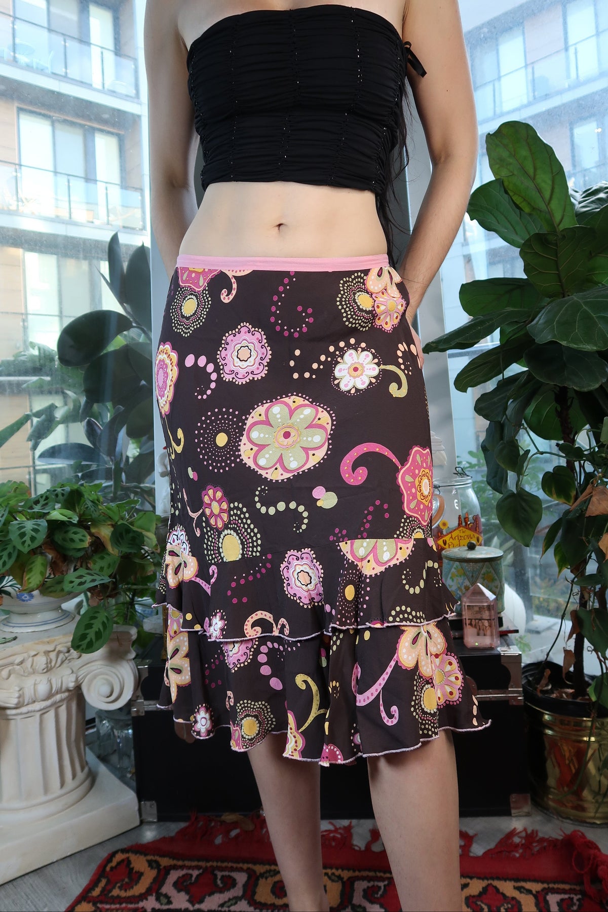 Vintage Y2k Floral Midi Skirt - Elektra Vintage