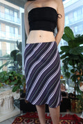 Vintage 2000s Purple & Black Bias Stripe Midi Skirt - Elektra Vintage