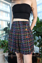 Load image into Gallery viewer, Vintage 90s Express Multicolor Tweed Mini Skirt with Gold Button Detail

