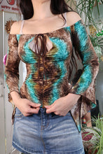 Load image into Gallery viewer, Y2K Tie-Dye Off-Shoulder Top – Boho Flared Sleeve Festival Blouse
