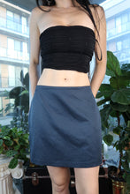 Load image into Gallery viewer, Vintage Steel Blue Satin Mini Skirt – Y2K Sleek Minimalist Silhouette
