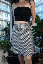 Load image into Gallery viewer, Vintage 2000s Black &amp; White Houndstooth A-Line Skirt with Button Detail
