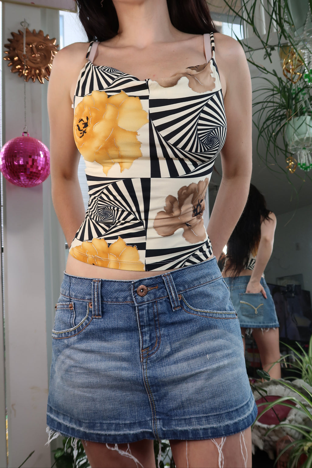 Vintage Y2K Optical Illusion Floral Print Cami Top