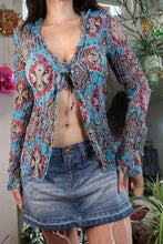 Load image into Gallery viewer, Vintage Y2K Sheer Crepe Paisley Tie-Front Top
