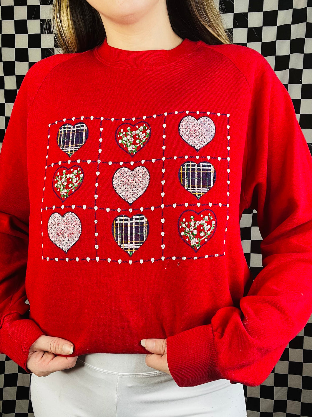 90s Vintage Heart Patchwork Graphic Sweatshirt