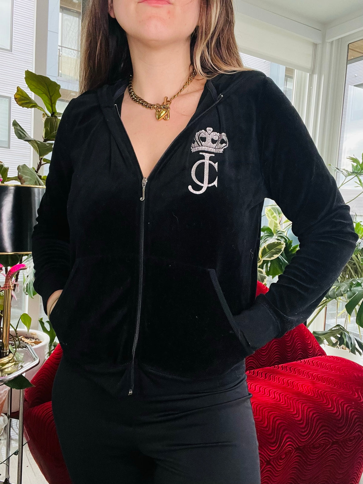 2000s Juicy Couture Black Velour Tracksuit Jacket