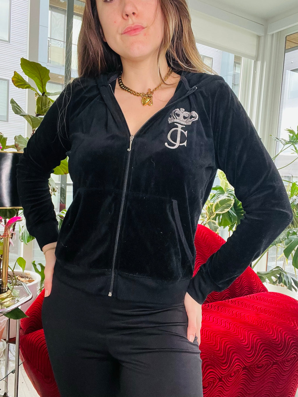 2000s Juicy Couture Black Velour Tracksuit Jacket - Elektra Vintage