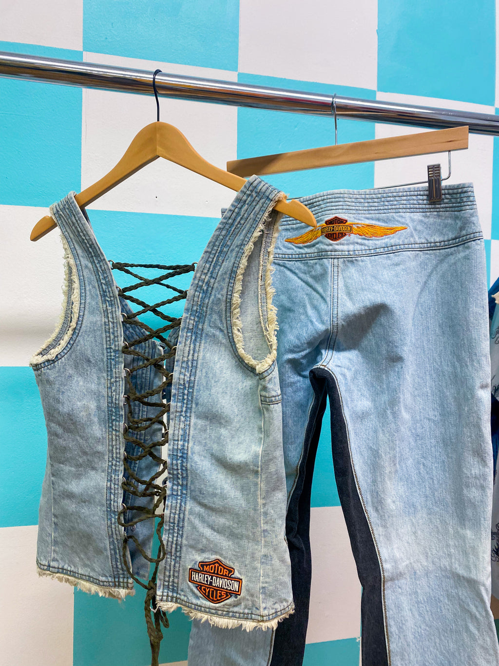 Vintage 2000s Harley Davidson Denim Vest Set - Elektra Vintage