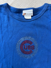 Load image into Gallery viewer, Blue Bedazzled Cubs Logo T-shirt
