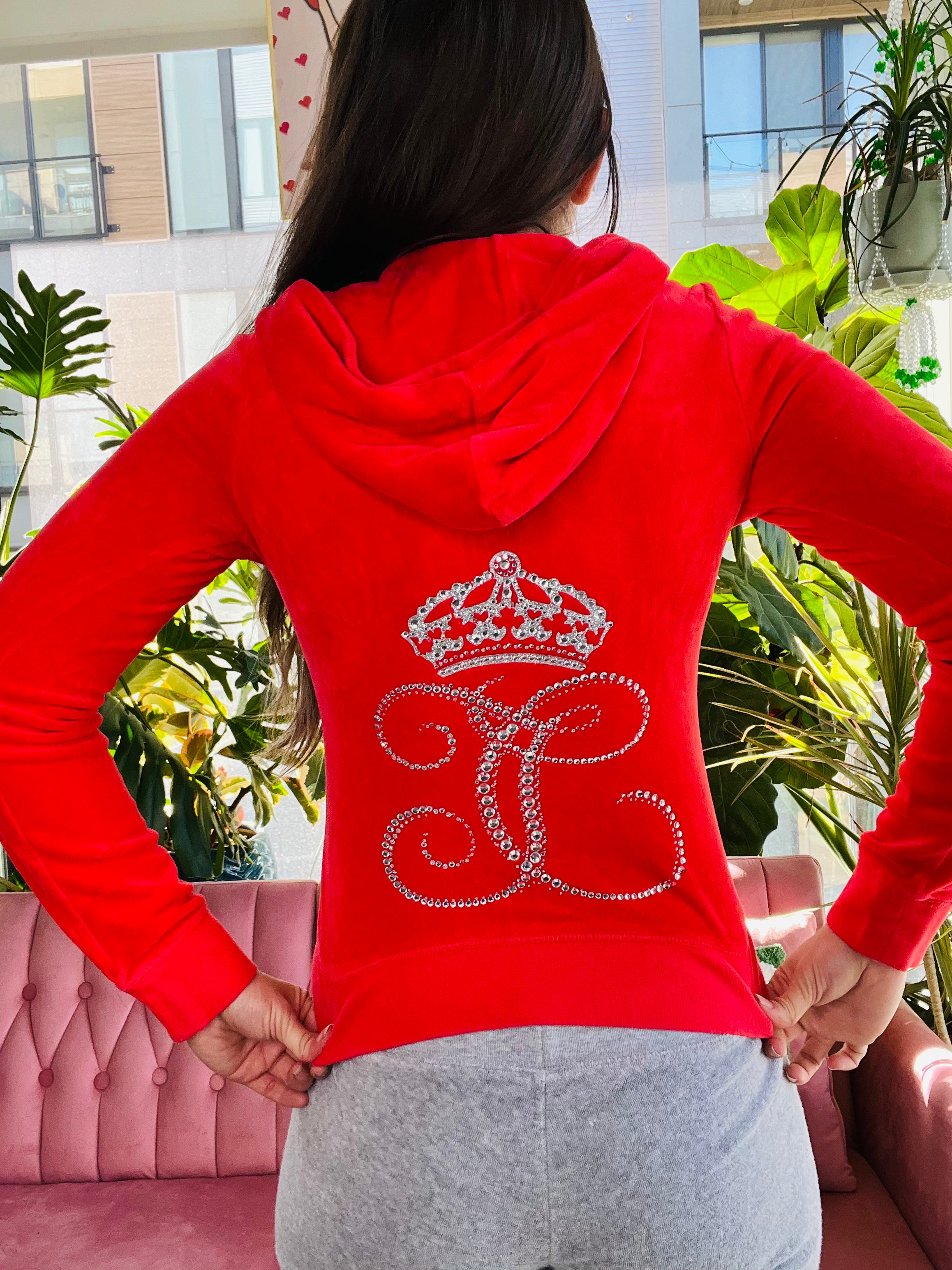 2000s Vintage Juicy Couture Red Velour Zip Hoodie - Elektra Vintage
